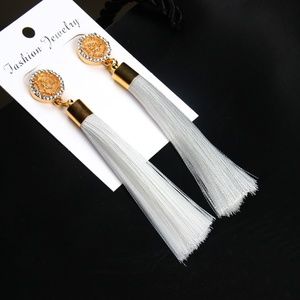 Rose Flower Long Tassel Earrings White